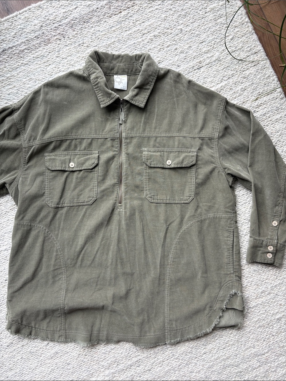 Aerie Offline Corduroy Oversized Quarter Zip Pullover Shacket